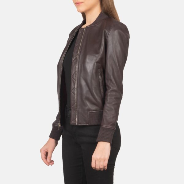 Bliss Maroon Leather Bomber Jacket - Image 2
