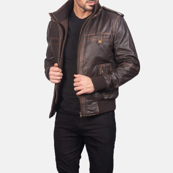 Glen Street Brown Leather Bomber Jacket - Image 2