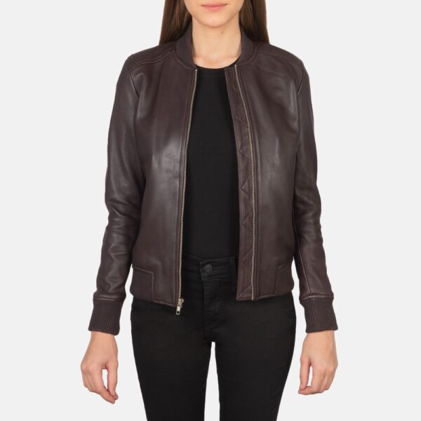 Bliss Maroon Leather Bomber Jacket - Image 3