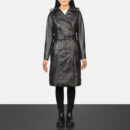 Alice Black Double Breasted Leather Coat