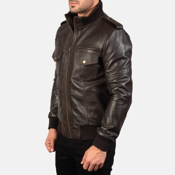Agent Shadow Brown Leather Bomber Jacket - Image 6