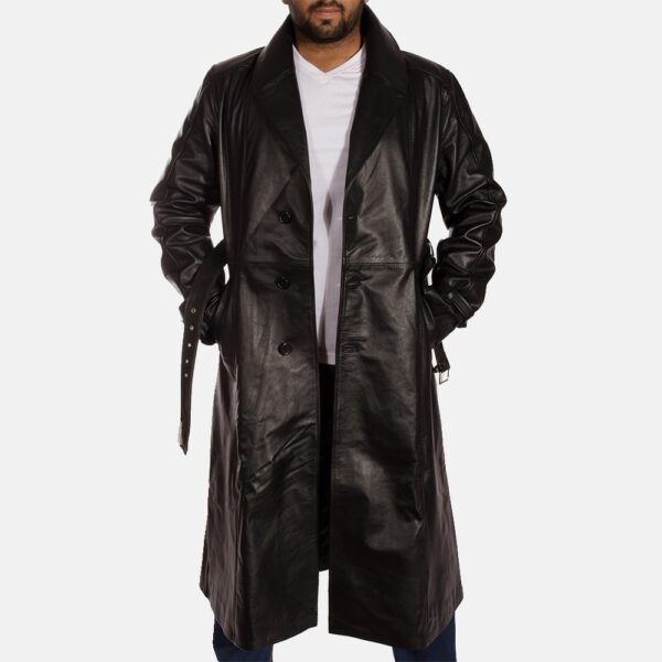 Hooligan Black Leather Trench Coat - Image 2