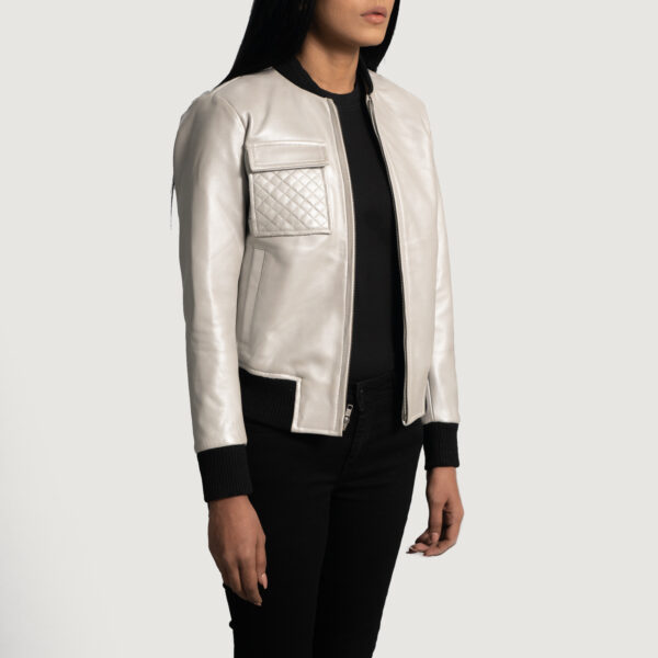 Lana Silver Leather Bomber Jacket - Image 2