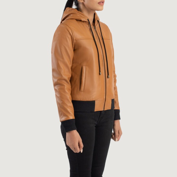 Rebella Brown Hooded Leather Bomber Jacket - Image 5