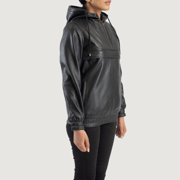 Zest Black Hooded Leather Pullover Jacket - Image 5