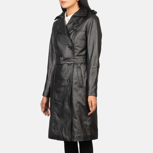 Alice Black Double Breasted Leather Coat - Image 5
