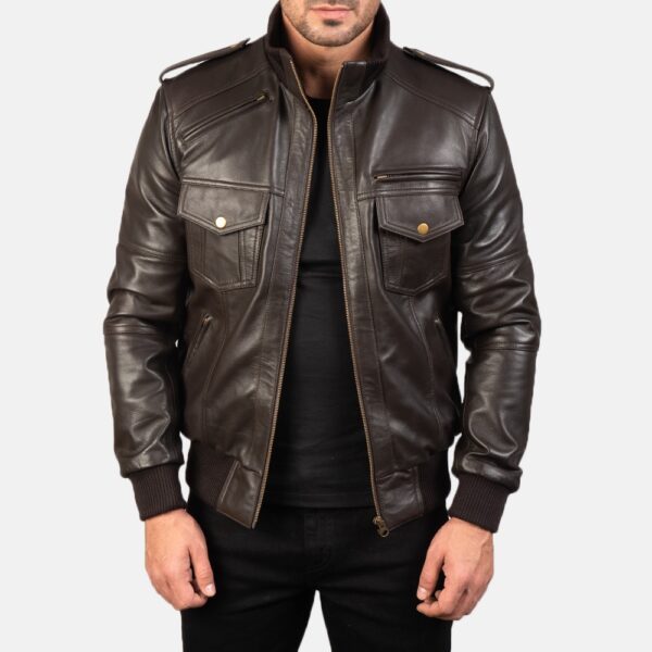 Agent Shadow Brown Leather Bomber Jacket - Image 5