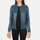Bliss Blue Leather Bomber Jacket