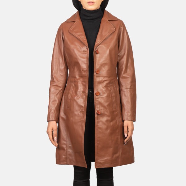 Alexis Brown Single Breasted Leather Coat - Image 5