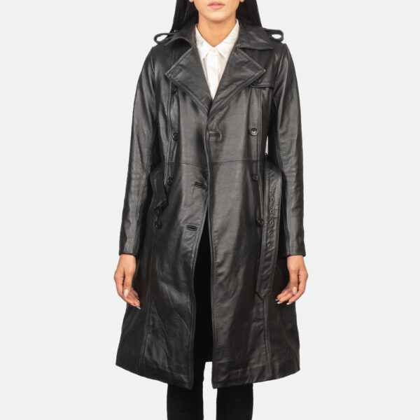 Alice Black Double Breasted Leather Coat - Image 4