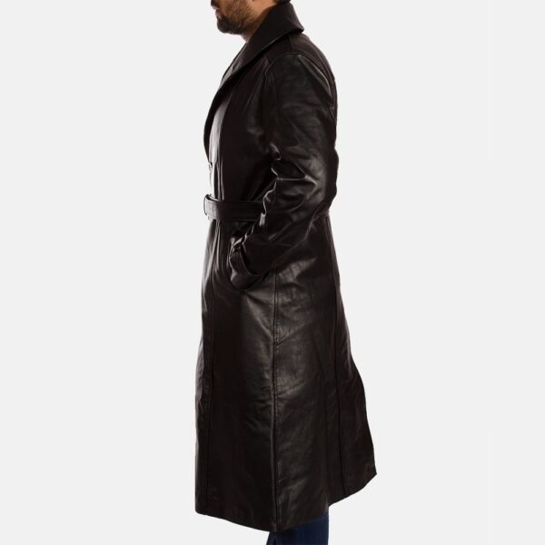 Hooligan Black Leather Trench Coat - Image 5
