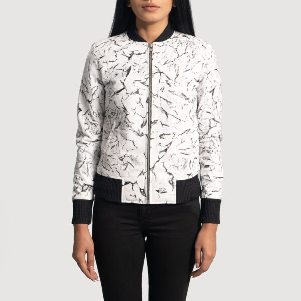 Donna Blake White Leather Bomber Jacket - Image 3