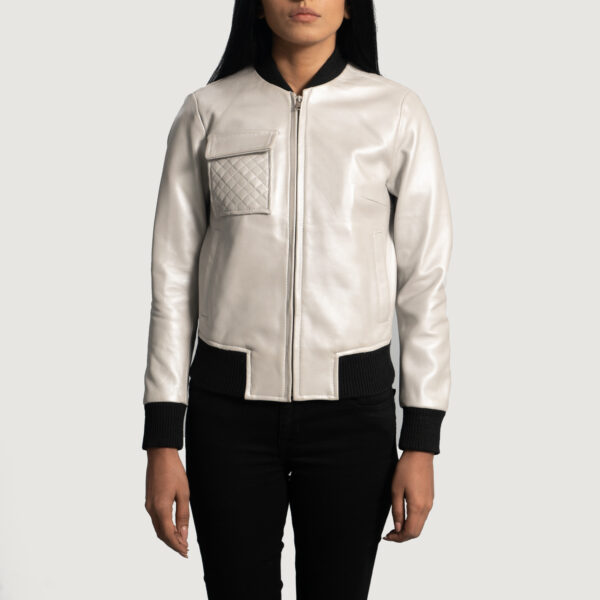 Lana Silver Leather Bomber Jacket - Image 5