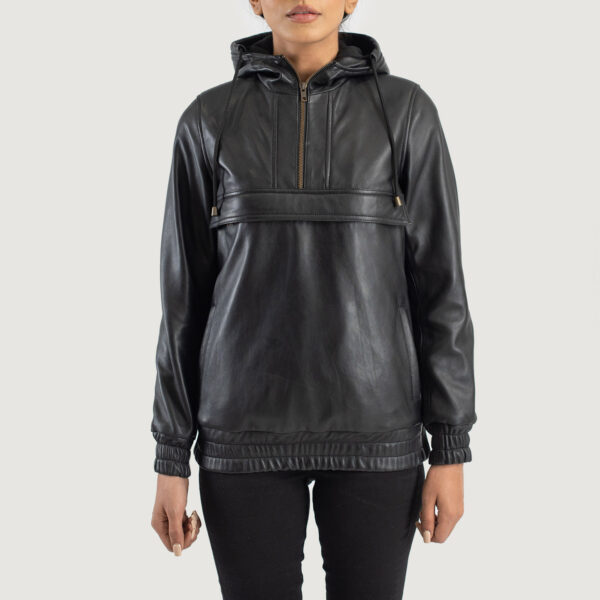 Zest Black Hooded Leather Pullover Jacket - Image 4