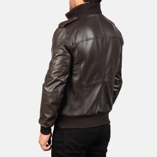 Agent Shadow Brown Leather Bomber Jacket - Image 3