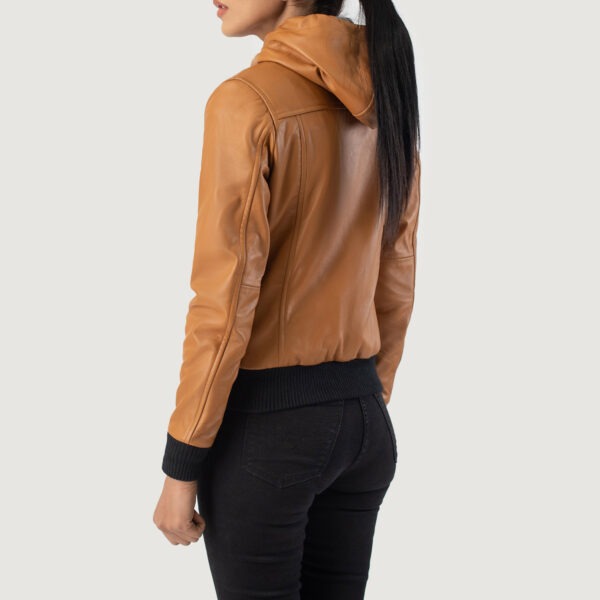 Rebella Brown Hooded Leather Bomber Jacket - Image 2