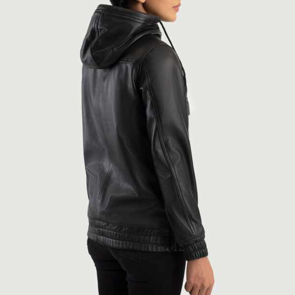 Zest Black Hooded Leather Pullover Jacket - Image 3