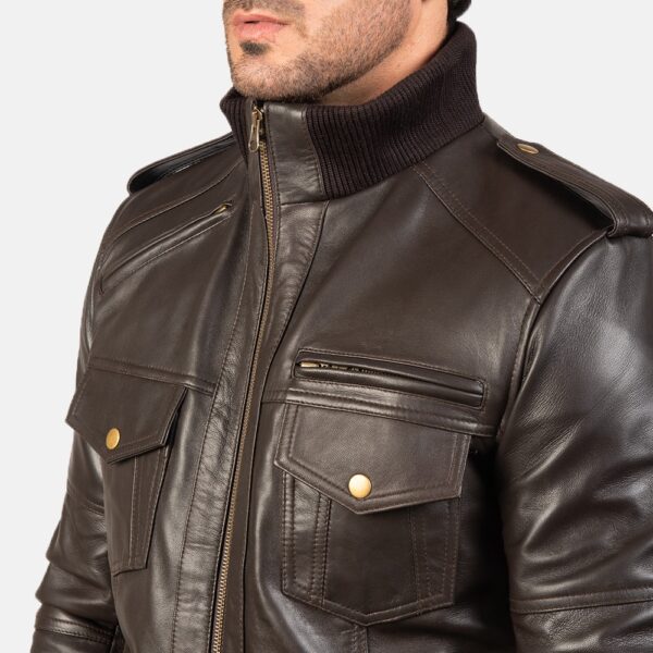Agent Shadow Brown Leather Bomber Jacket - Image 2
