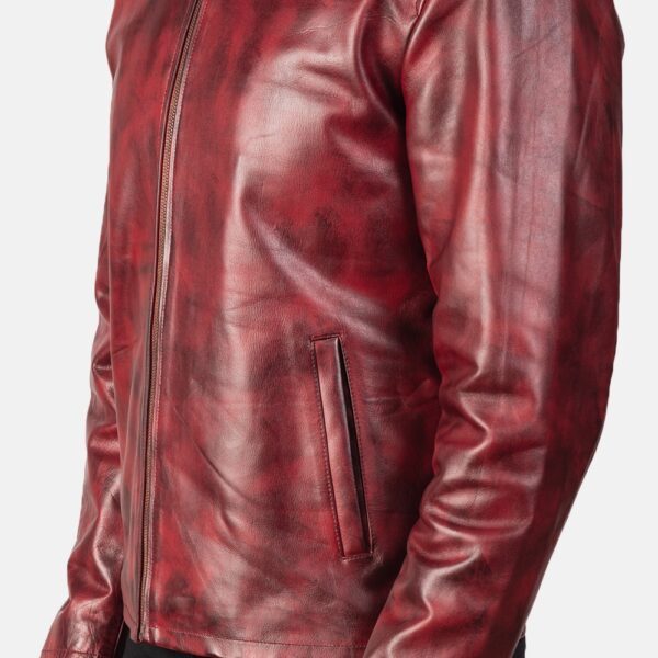 Alex Distressed Burgundy Leather Jacket - Image 6