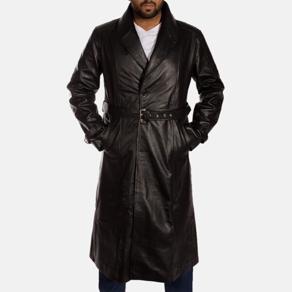Hooligan Black Leather Trench Coat - Image 3