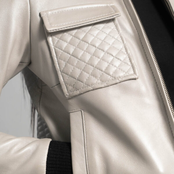 Lana Silver Leather Bomber Jacket - Image 3