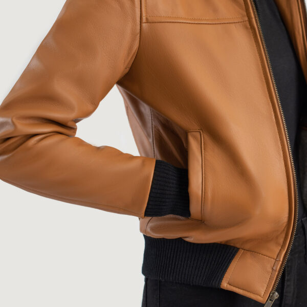 Rebella Brown Hooded Leather Bomber Jacket - Image 6