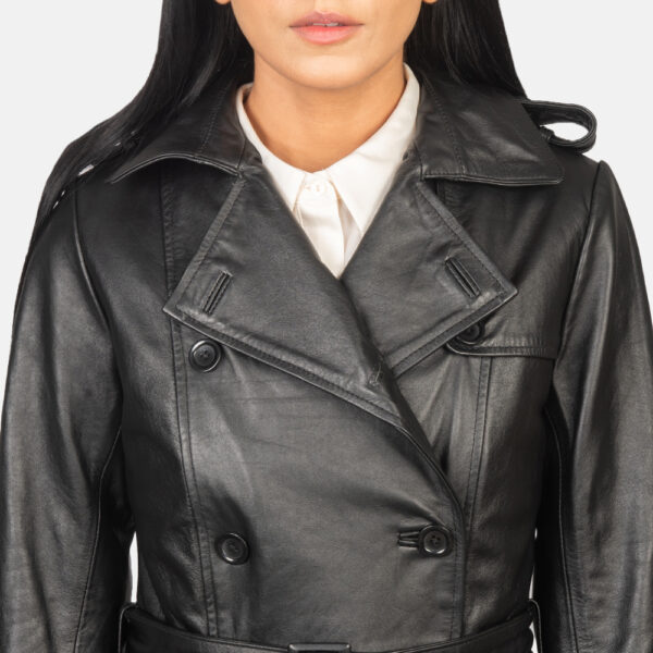 Alice Black Double Breasted Leather Coat - Image 6