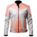 Men’s Peach Pink Grey Genuine Sheepskin Bomber Riding Moto Biker Leather Jacket