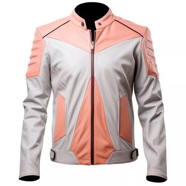 Men’s Peach Pink Grey Genuine Sheepskin Bomber Riding Moto Biker Leather Jacket