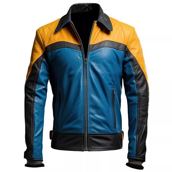 Men’s Blue Mustard Genuine Sheepskin Sporty Stylish Biker Riding Leather Jacket