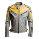Men’s Grey Mustard Genuine Sheepskin Fashionable Café Racer Biker Leather Jacket