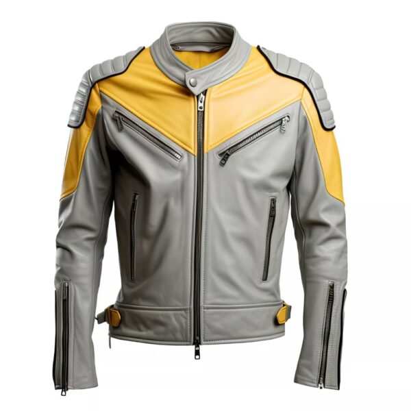 Men’s Grey Mustard Genuine Sheepskin Fashionable Café Racer Biker Leather Jacket