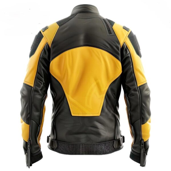 Man's Biker Leather Jacket Yellow And Black Padded Shoulder And Elbow Protection - Image 2