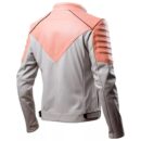 Men’s Peach Pink Grey Genuine Sheepskin Bomber Riding Moto Biker Leather Jacket