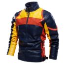 Men’s Biker PU Café Racer Brown Multi Color Retro Moto Riding Faux Leather Jacket