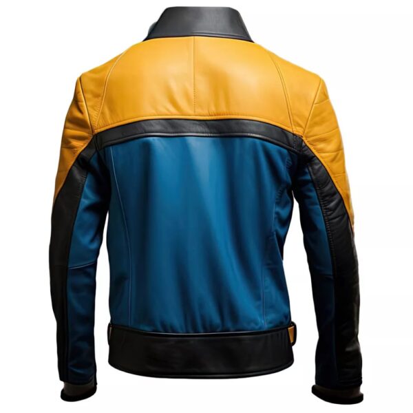 Men’s Blue Mustard Genuine Sheepskin Sporty Stylish Biker Riding Leather Jacket - Image 2