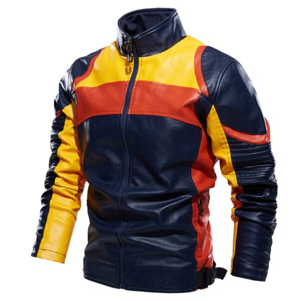 Men’s Biker PU Café Racer Brown Multi Color Retro Moto Riding Faux Leather Jacket - Image 4