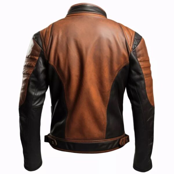 Men's Cafe Racer Classic Real Lambskin Leather Stand Collar Biker Leather Jacket - Image 2