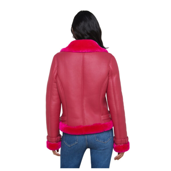 Women Fashion Style Niri Shearling Pink Leather Jacket - Image 2