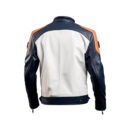 Men’s White Blue Genuine Sheepskin Stand Collar Zip Up Biker Racer Soft Coat