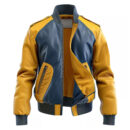 Men’s Mustard Blue Genuine Sheepskin Soft Rib Knit Sports Bomber Leather Jacket