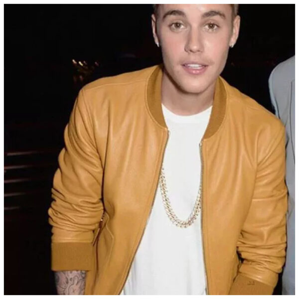 American Singer Yellow Lambskin Bomber Leather Jacket - Image 2