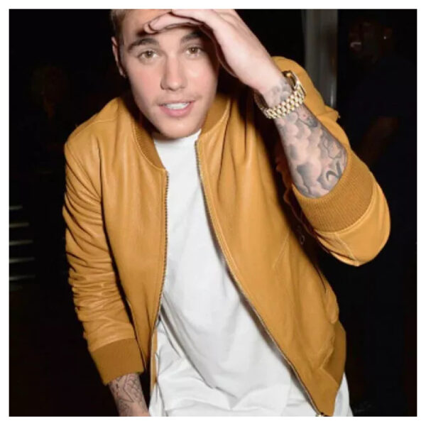American Singer Yellow Lambskin Bomber Leather Jacket - Image 3