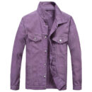 Mens Denim Jacket Casual Loose Fit Button Down Denim Trucker Jacket Coat Purple
