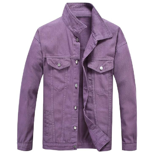 Mens Denim Jacket Casual Loose Fit Button Down Denim Trucker Jacket Coat Purple