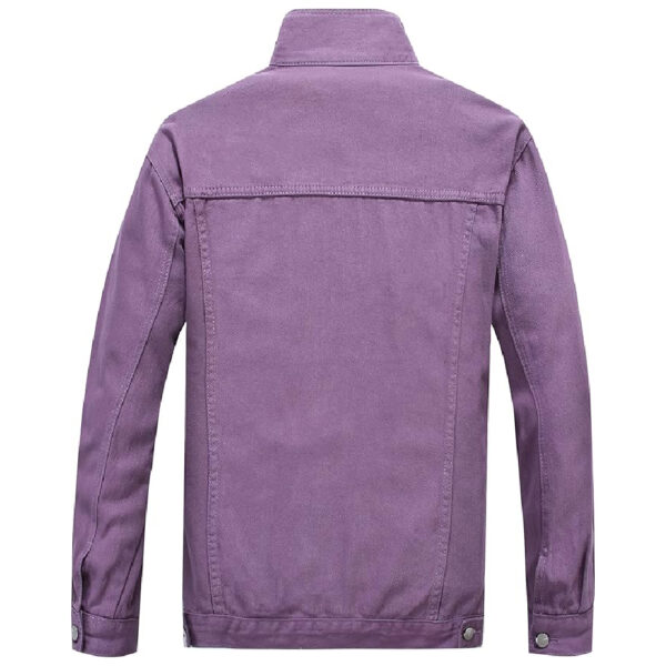Mens Denim Jacket Casual Loose Fit Button Down Denim Trucker Jacket Coat Purple - Image 2