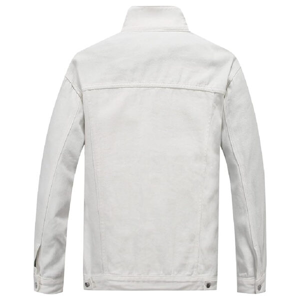 Mens Denim Jacket Casual Loose Fit Button Down Denim Trucker Jacket Coat White - Image 2