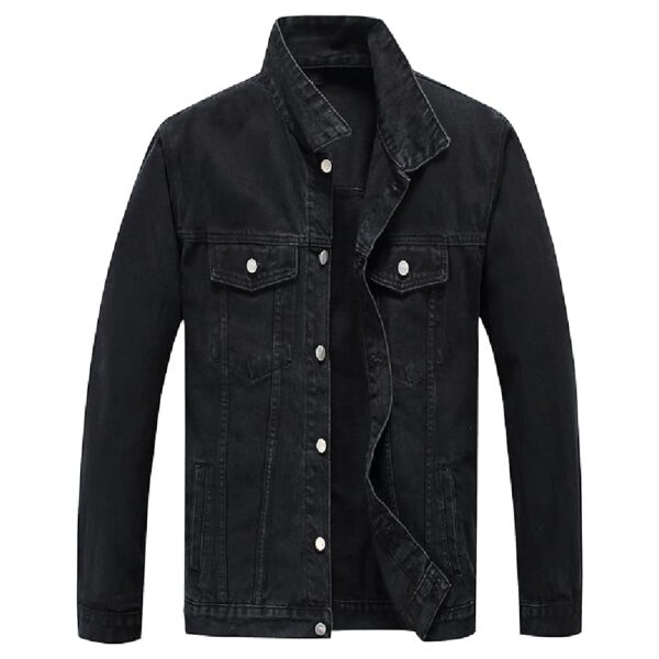Mens Denim Jacket Casual Loose Fit Button Down Denim Trucker Jacket Coat Black