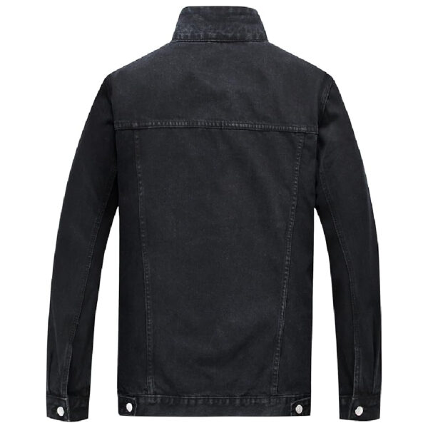Mens Denim Jacket Casual Loose Fit Button Down Denim Trucker Jacket Coat Black - Image 2