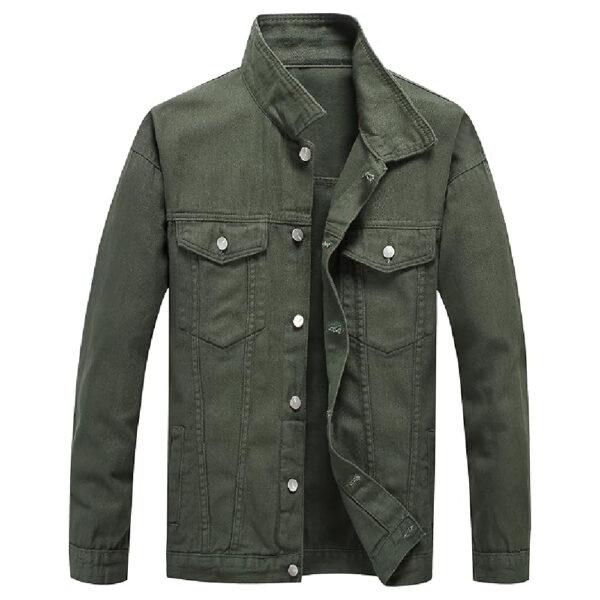 Mens Denim Jacket Casual Loose Fit Button Down Denim Trucker Jacket Coat Dark Green